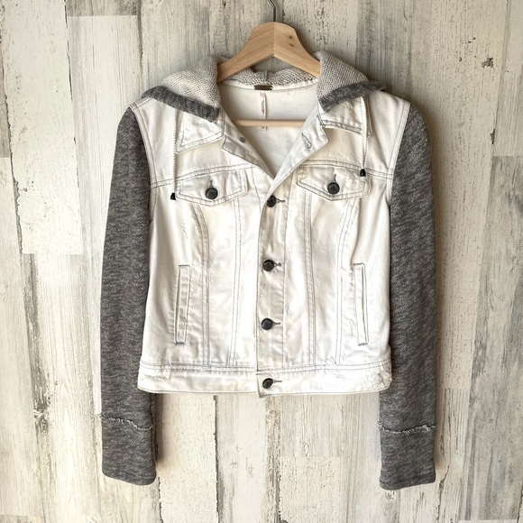 Free People Distressed Hooded Jean Jacket Size: XS - Picture 4 of 13